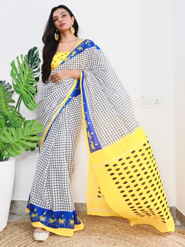 Saree Mall Checked Pure Cotton Bagh Sarees For Cheap