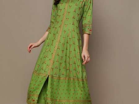 HERE&NOW Green & Maroon Ethnic Motifs Printed A-Line Kurta on Sale