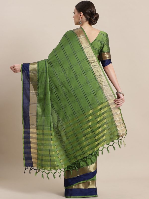 Saree Mall Green & Blue Checked Saree Online Sale