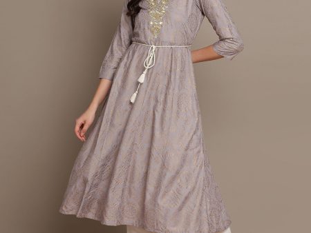 HERE&NOW Embroidered Bandhani Printed Notched Neck Thread Work Anarkali Kurta on Sale