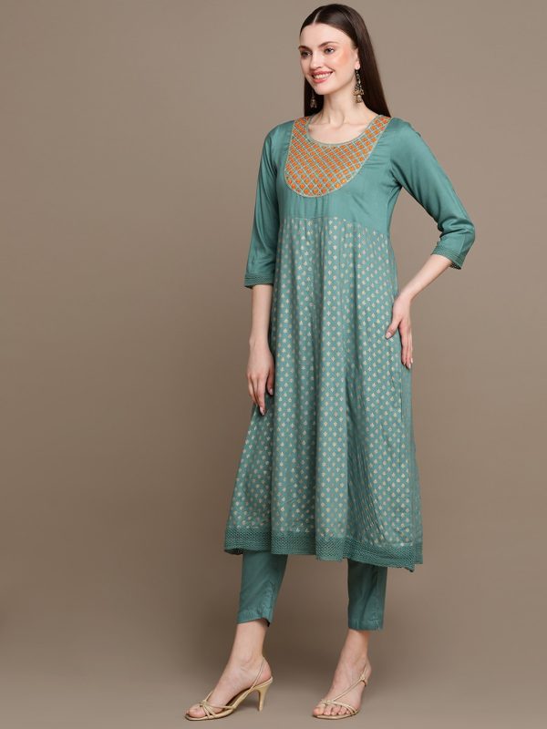 HERE&NOW Ethnic Motifs Embroidered Kurta with Trousers & Dupatta Online now