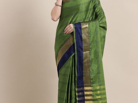 Saree Mall Green & Blue Checked Saree Online Sale