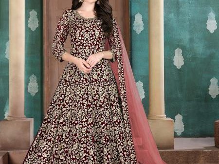 Myra Beautiful Maroon Georgette Embroidered Anarkali Suit Sale