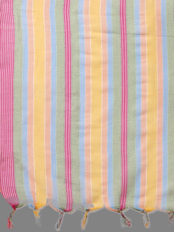 HERE&NOW Pink & White Striped Pure Cotton Kurta With Trousers & Dupatta Supply