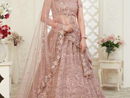 Myra Beautiful Dusty Pink Heavy Embroidered Net Lehenga For Cheap