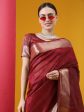 Vishnu Weaves Women s Maroon Tussar Silk Zari Woven Saree with Blouse Supply