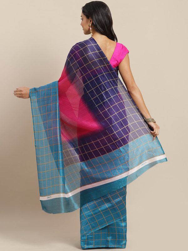 Saree Mall Pink & Purple Colourblocked Bhagalpuri Saree Online