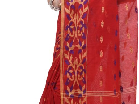 Desh Bidesh Woven Handloom Cotton Silk Saree (Red) For Cheap