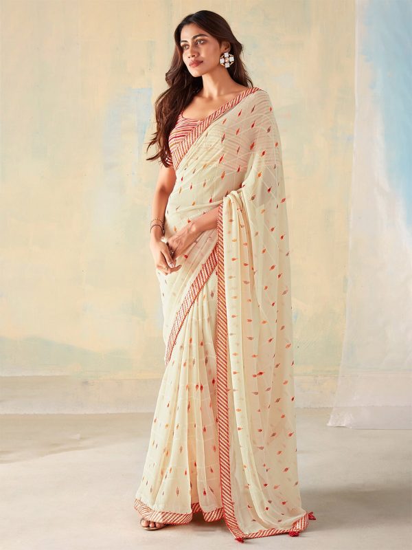 Saree Mall Geometric Printed Gotta Patti Pure Georgette Sarees on Sale