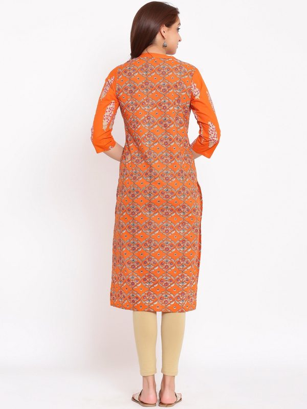 HERE&NOW Orange & White Ethnic Motifs Printed Straight Kurta Online now