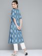 HERE&NOW Women Blue & Golden Paisley Printed Straight Kurta Sale