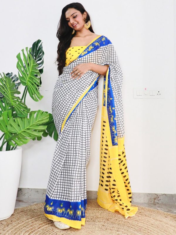 Saree Mall Checked Pure Cotton Bagh Sarees For Cheap