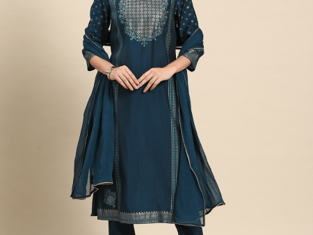 Anouk Ethnic Motifs Foil Printed Regular Kurta with Trousers & Dupatta Supply