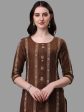 HERE&NOW Brown Striped Regular Pure Cotton Kurta With Trousers & Dupatta Supply