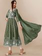 HERE&NOW Green & White Ethnic Motifs Embroidered Chikankari Kurta & Dupatta Cheap