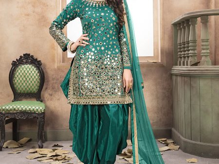 Myra Sea Green Tafeta Silk Patiyala Suit Fashion