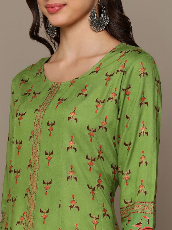 HERE&NOW Green & Maroon Ethnic Motifs Printed A-Line Kurta on Sale