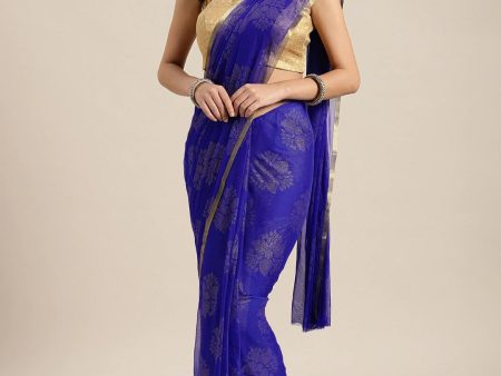 Saree Mall Blue & Gold-Toned Ethnic Motifs Sarees Fashion