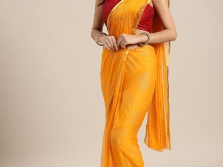 Saree Mall Mustard Yellow & Gold Printed Saree Hot on Sale