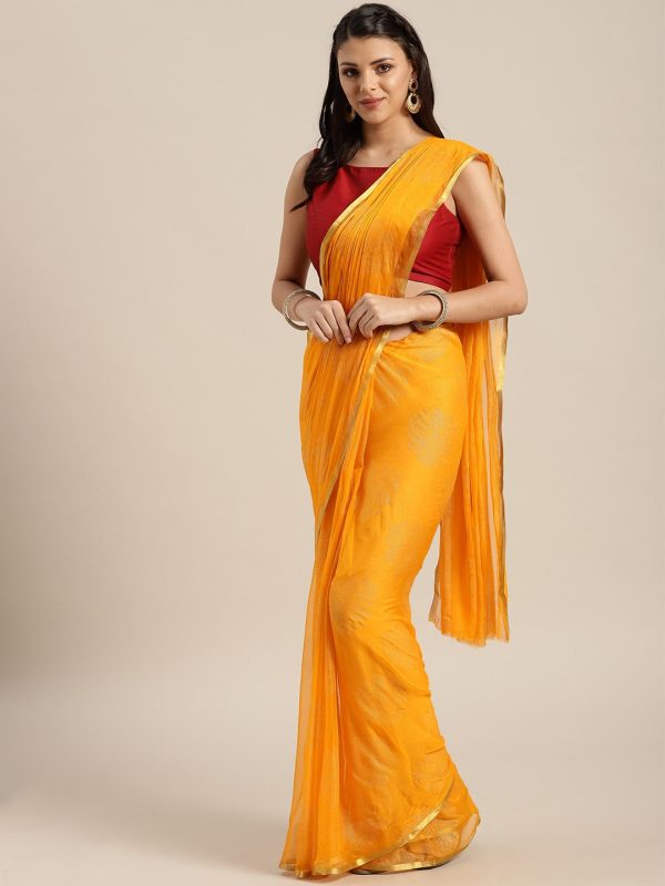 Saree Mall Mustard Yellow & Gold Printed Saree Hot on Sale