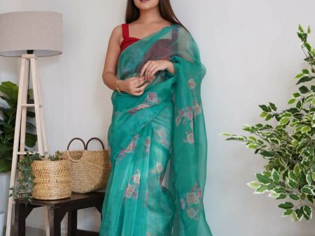 Vamsee Aqua Green Organza Saree Fashion