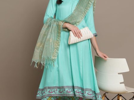 HERE&NOW Ethnic Motifs Printed Anarkali Kurta with Palazzos & Dupatta Cheap