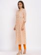 HERE&NOW Orange Mandarin Collar Striped A-Line Kurta Online Sale