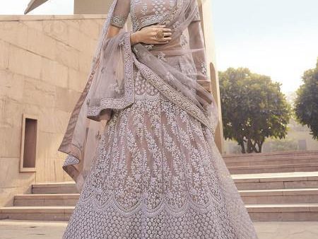 Myra Beautiful Mauve Heavy Embroidered Soft Net Bridal Lehenga For Sale