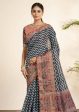 Blue Bhagalpuri Silk Stripe printed with Stone Work & Hand Work Saree - Norita Nirvi For Cheap