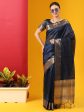 Vishnu Weaves Women s Navy Blue Tussar Silk Zari Woven Saree with Blouse Online now