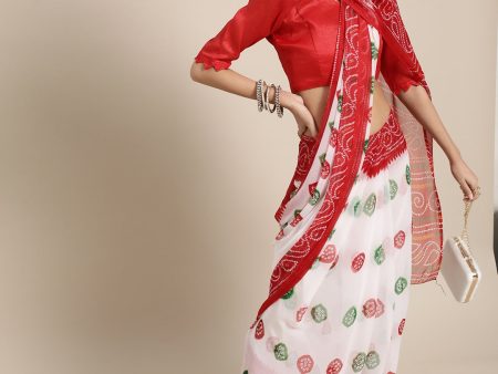 Saree Mall Geometric Poly Chiffon Saree with Printed border Discount