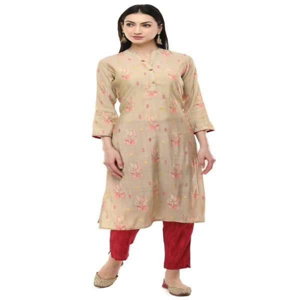 Lagi Women s Pink Printed Straight Kurta & Pant (MC45A) Supply