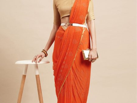 Saree Mall Orange & Gold-Toned Floral Sarees Online Hot Sale