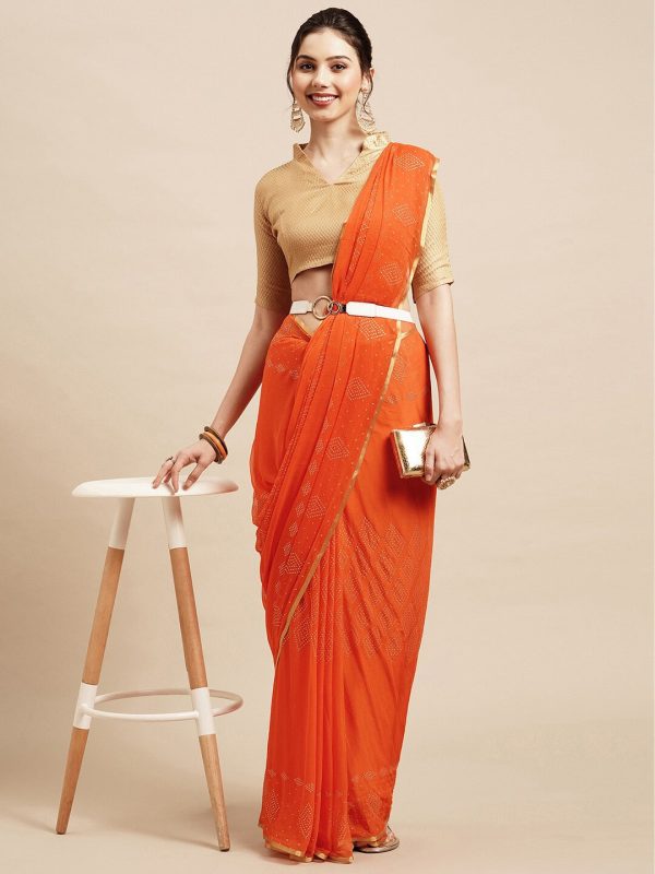 Saree Mall Orange & Gold-Toned Floral Sarees Online Hot Sale