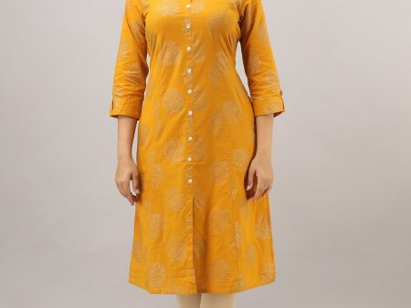 HERE&NOW Mustard Yellow Ethnic Motifs Printed A-Line Kurta Online Sale