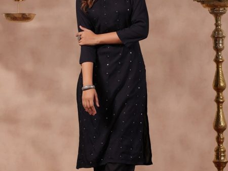 Anubhutee Embroidered Mirror Work Keyhole Neck Straight Regular Kurta For Sale