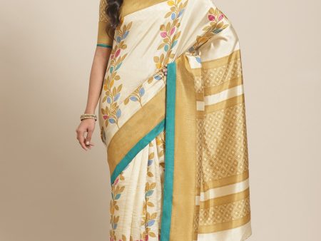 Saree Mall Beige & Blue Printed Saree Fashion