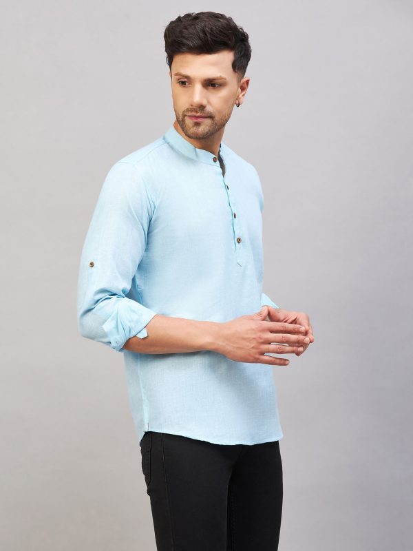 VM by Vastramay Men s Aqua Cotton Blend Kurta For Cheap