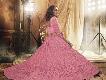 Myra Beautiful Dusty Pink Heavy Embroidered Net Bridal Lehenga For Sale