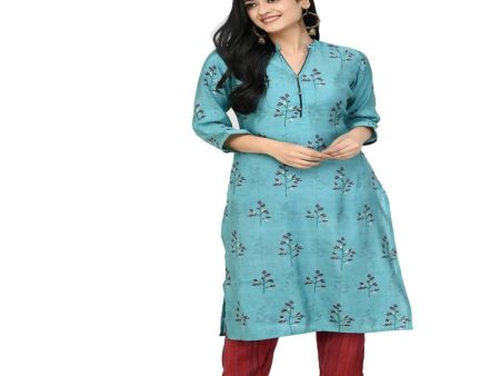 Lagi Women s Turquoise Blue Printed Straight Kurta & Pant (MC41A) Supply