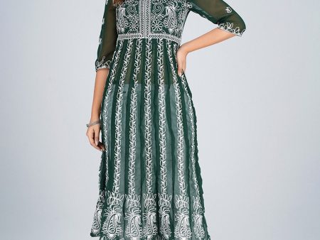 HERE&NOW Ethnic Motifs Embroidered Square Neck Georgette Anarkali Kurta Online Sale