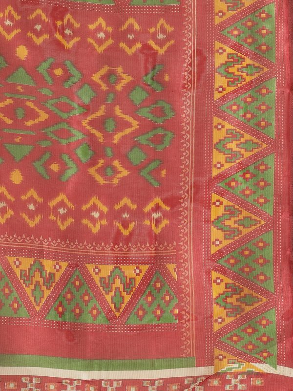 Saree Mall Rust Red & Mustard Yellow Printed Saree For Discount