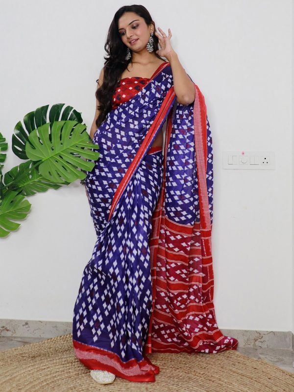 Saree Mall Ethnic Motifs Printed Pure Cotton Ikat Sarees For Sale