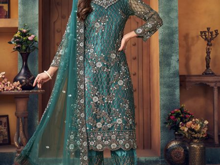 Myra Rama Green Heavy Embroidered Pant Style Suit Cheap