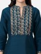 HERE&NOW Mandarin Collar Floral Embroidered A-Line Regular Fit Silk Kurta Discount