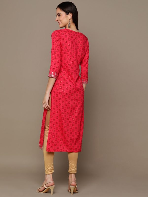 HERE&NOW Ethnic Motifs Printed Sequined Embroidered Straight Kurta For Sale