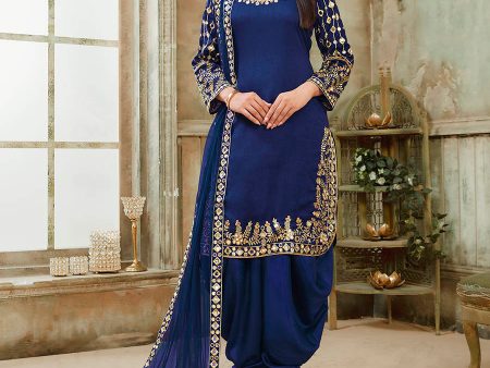 Myra Royal Blue Art Silk Real Glass Work Suit For Cheap