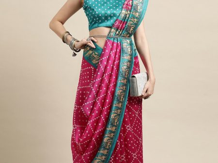 Saree Mall Pink & Teal Bandhani Printed Saree For Cheap