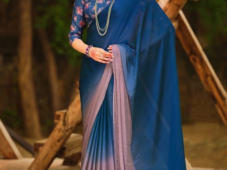 Saree Mall Blue & Mauve Ombre Dyed Sarees Cheap