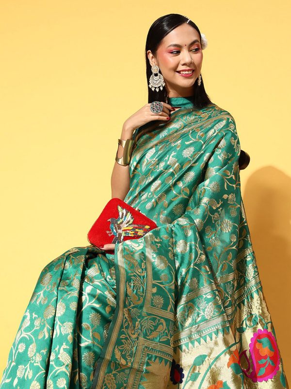 Saree Mall Ethnic Motifs Silk Blend Banarasi Sarees Cheap